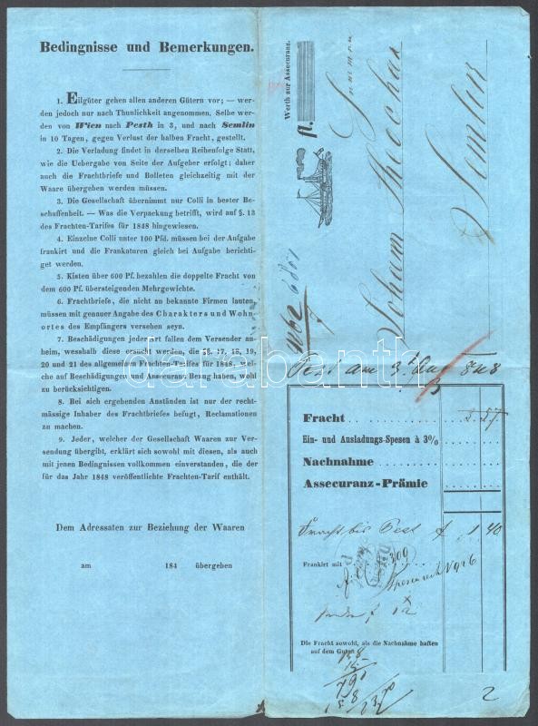 1848 DDSG Hajós fuvarlevél Bécsből / DDSG ship bill of freight - Image 2