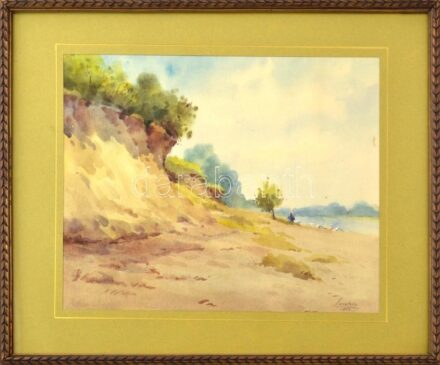 B. Lazetzky Stella (1924-2012): Vízparti táj. Akvarell, papír, jelzett. Üvegezett fakeretben, 22x27,5 cm