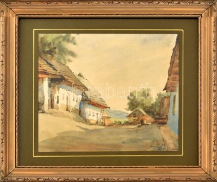 B. Lazetzky Stella (1924-2012): Napos udvar. Akvarell, papír, jelzett. Üvegezett fakeretben, 19,5x22,5 cm