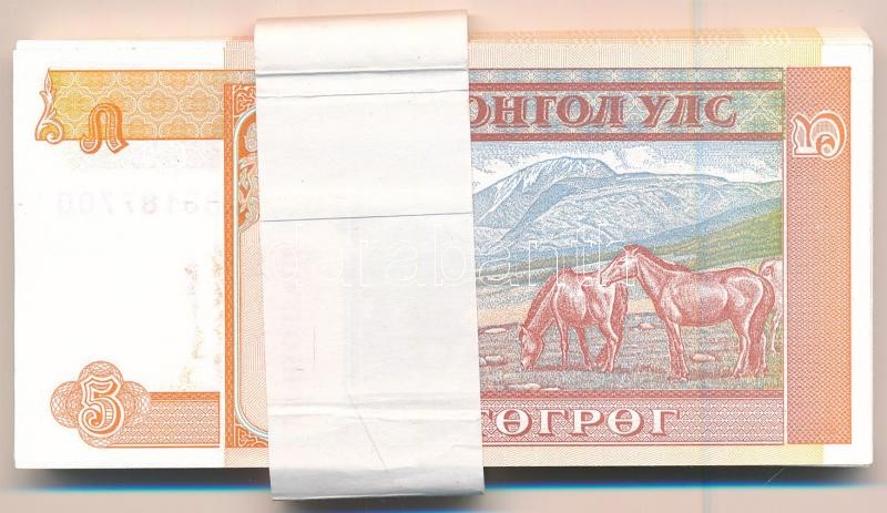 Mongólia 1993. 5T (58x) kötegelővel, sorszámkövetők T:I,I- Mongolia 1993. 5 Tögrög (58x) with wrapper, sequential serials C:UNC,AU Krause P#53 - Image 2