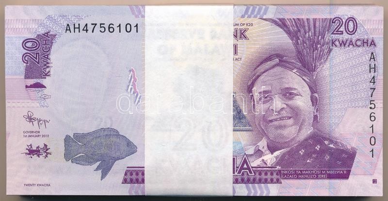 Malawi 2012. 20K (100x) kötegelővel, sorszámkövetők T:I,I- Malawi 2012. 20 Kwacha (100x) with wrapper, consecutive serials C:UNC,AU Krause P#57