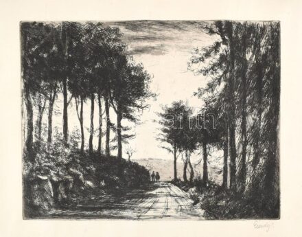 Élesdy István (1912-1987): Utcarészlet. Rézkarc, papír, jelzett, 29,5x38,5 cm, feltekert állapotban