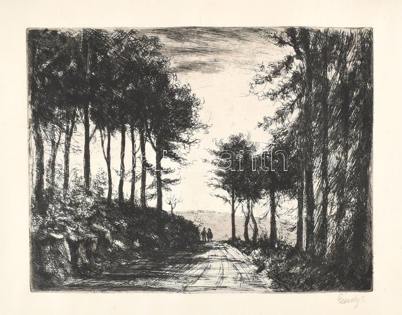 Élesdy István (1912-1987): Utcarészlet. Rézkarc, papír, jelzett, 29,5x38,5 cm, feltekert állapotban