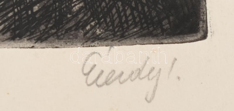 Élesdy István (1912-1987): Utcarészlet. Rézkarc, papír, jelzett, 29,5x38,5 cm, feltekert állapotban - Image 2