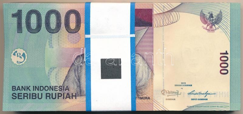 Indonézia 2013. 1000R (100x) eredeti banki kötegelővel, sorszámkövetők T:I-II Indonesia 2013. 1000 Rupiah (100x) with wrapper, consecutive serials C:UNC-XF Krause P#141