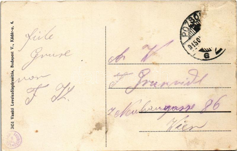 1915 Pozsony, Pressburg, Bratislava; Jobbparti hídfő, csendőr. Vasúti levelezőlapárusítás 3451. / bridge, gendarme (Rb) - Image 2