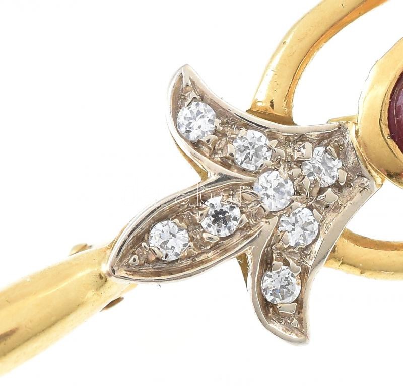 14K arany (Au) bross gyémánttal és rubinnal, jelzett 6,7 g - Image 2