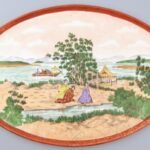 Japán mintás porcelán tál. Kézzel festett, jelzett, hibátlan. 45x30 cm