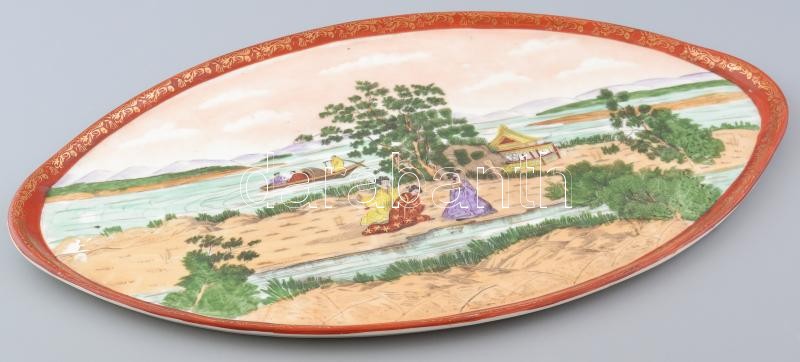 Japán mintás porcelán tál. Kézzel festett, jelzett, hibátlan. 45x30 cm - Image 2