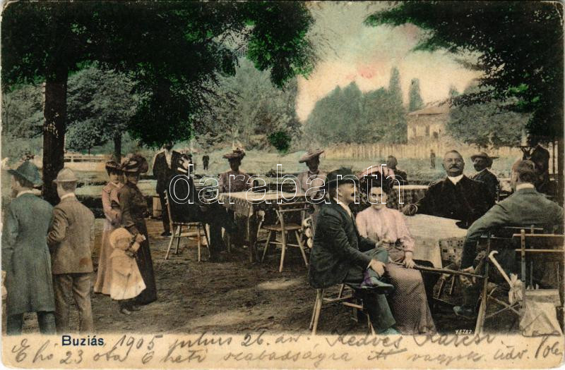 1905 Buziás, Ligeti vendéglő kertje. Montázs / park restaurant's garden. montage (EK)