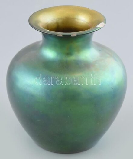 Zsolnay eozin / labrador mázas vázácska, 1920 körül, sérülésekkel, jelzett, m: 11cm