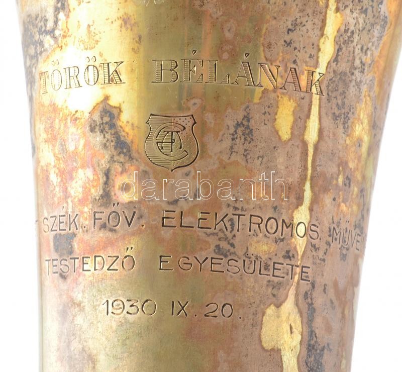 Ezüst (Ag) kupa, vésett, jelzett, kopott, nettó: 450g, m: 24,5 cm - Image 2