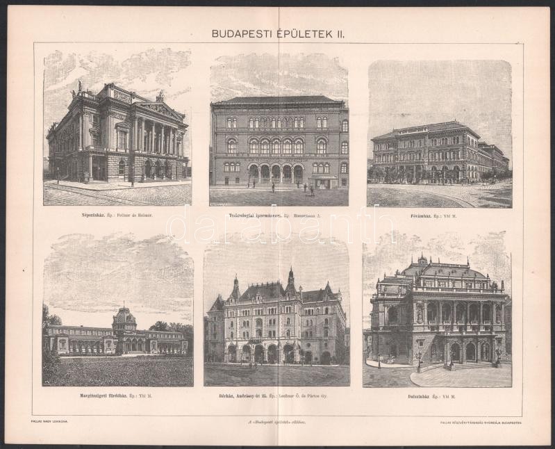 cca 1900 3 db Budapesti épületek témájú nyomat a Pallas Nagy Lexikonából, 24x29,5 cm - Image 2