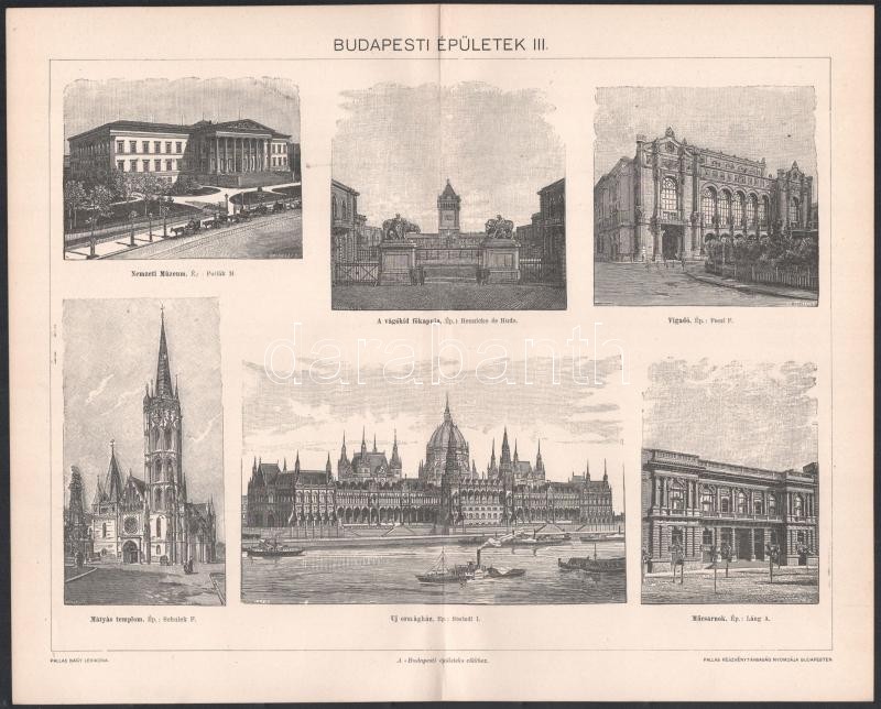 cca 1900 3 db Budapesti épületek témájú nyomat a Pallas Nagy Lexikonából, 24x29,5 cm - Image 3