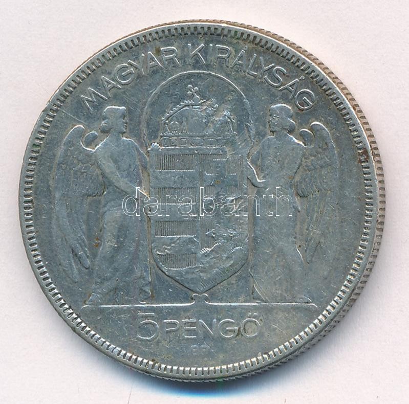 1930. 5P Ag 'Horthy jobbra' T:3 patina Adamo P8 - Image 2