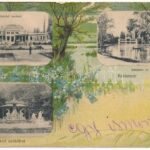 1901 Kolozsvár, Cluj; Sétatéri mulató, szökőkút és tó. Szecessziós erdős litho montázs. Rigó Árpád kiadása / promeande lake, fountain and kiosk. Art Nouveau forest litho montage (apró szakadások / small tears)