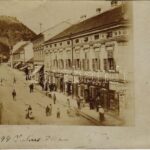 1898 (Vorläufer) Déva, Fő utca, vár, Pap Jenő, Lengyel Dániel és Schuleri Fritz üzlete / main street with shops, castle. Péntek E. photo (EM)