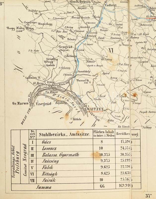 cca 1860 Nógrád vármegye térképe. Rézmetszet vászonra kasírozva 32x42 cm - Image 2
