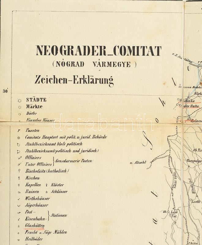 cca 1860 Nógrád vármegye térképe. Rézmetszet vászonra kasírozva 32x42 cm - Image 3