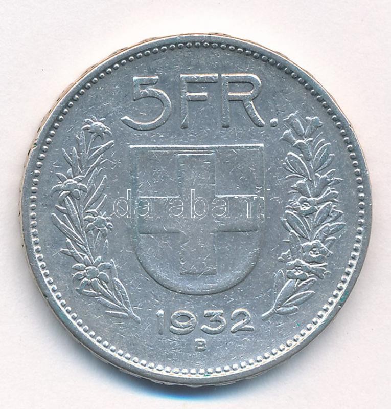 Svájc 1932B 5Fr Ag T:2- Switzerland 1932B 5 Francs Ag C:VF Krause KM#402 - Image 2