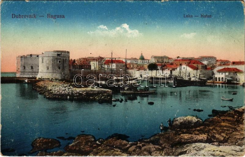 1918 Dubrovnik, Ragusa; Luka / Hafen / port + 'Kriegsgefangenen-Arbeiterabteilung Nr. 206' (EK)