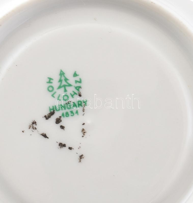 Hollóházi retró hatszemélyes mokkás készlet (kanna, cukortartó, tejszínes kiöntő, 6+1 db csésze, 6 db alj). Matricás, jelzett, kis kopásokkal. - Image 3