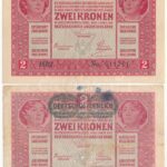 1917. 2K (2xklf) az egyik zöld 'DEUTSCHÖSTERREICH' felülbélyegzéssel T:III,III- az egyik szép papír, a másikon folt Adamo K6