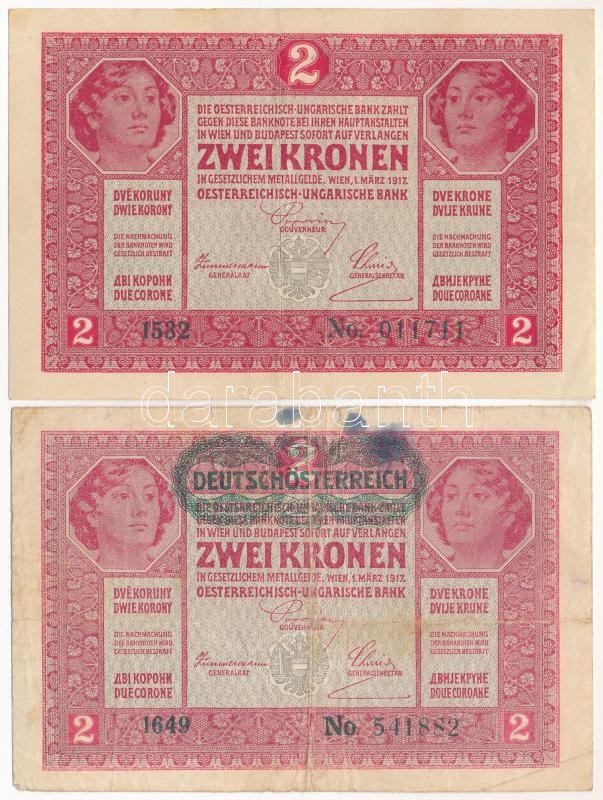 1917. 2K (2xklf) az egyik zöld 'DEUTSCHÖSTERREICH' felülbélyegzéssel T:III,III- az egyik szép papír, a másikon folt Adamo K6