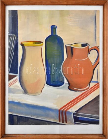 Kántor Andor (1901-1990): Csendélet, 1933. Akvarell, papír. Jelzett. Üvegezett fakeretben. 60x47,5 cm