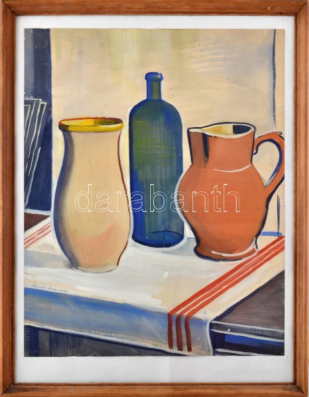 Kántor Andor (1901-1990): Csendélet, 1933. Akvarell, papír. Jelzett. Üvegezett fakeretben. 60x47,5 cm