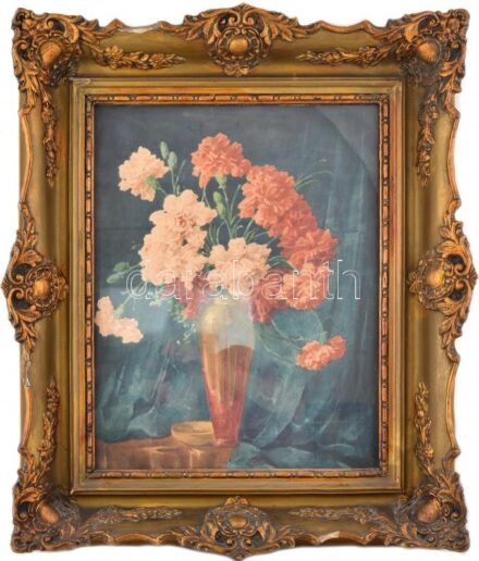 Komáromi-Kacz Endréné (1883-1954): Csendélet. Akvarell, papír. Jelzett. Dekoratív, üvegezett, sérült fakeretben. 49x38,5 cm