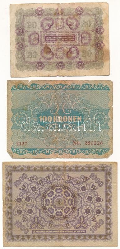 Ausztria 1922. 10K (3x) + 20K + 100K (4x) + 1000K T:III,III- Austria 1922. 10 Kronen (3x) + 20 Kronen + 100 Kronen (4x) + 1000 Kronen C:F,VG - Image 4