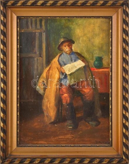 Horváth G. Andor (1876-1966): Hírek. Olaj, karton, jelezve jobbra lent. Dekoratív fakeretben. 42×25 cm