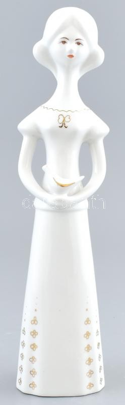 Aquincum Porcelángyár: Galambos lány. Jelzett, hibátlan, Terv: Ősz Szabó Antónia. 1970 körül. m: 24,3 cm