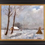 Börtsök S jelzéssel: Havas táj. Olaj, vászon. Dekoratív fakeretben. 47×59,5 cm