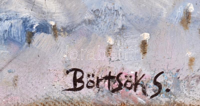 Börtsök S jelzéssel: Havas táj. Olaj, vászon. Dekoratív fakeretben. 47×59,5 cm - Image 2