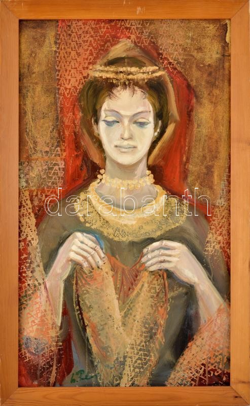 Cs. Pataj Mihály (1921-2008): Szövőnő. Olaj, farost, jelzett, hátoldalán autográf felirattal, fakeretben, 80×45 cm
