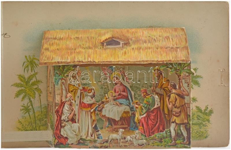 1907 Boldog karácsonyi ünnepeket! Kinyitható litho térhatású üdvözlőlap / New Year greeting, pop-up folding dimensional litho postcard (fl) - Image 2