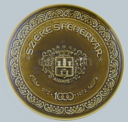 Gránit Székesfehérvár 1000 éves 1972. Kerámia dísztál, Mázas, jelzett, hibátlan 28 cm