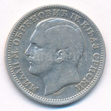 Szerbia 1879. 1D Ag 'IV. Milán Obrenovics' T:3 Serbia 1879. 1 Dinar Ag 'Milan Obrenovics IV' C:F Krause KM# 10