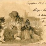 1901 Girl with cat. W.N.B. Emb. litho