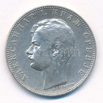 Szerbia 1897. 1D Ag 'I. Sándor' T:2 Serbia 1897. 1 Dinar Ag 'Alexander I' C:XF Krause KM#21