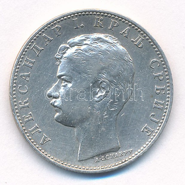 Szerbia 1897. 1D Ag 'I. Sándor' T:2 Serbia 1897. 1 Dinar Ag 'Alexander I' C:XF Krause KM#21