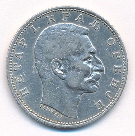Szerbia 1912. 1D Ag 'I. Péter' T:2 Serbia 1912. 1 Dinara Ag 'Petar I' C:XF Krause KM#26