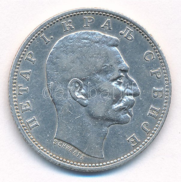 Szerbia 1912. 1D Ag 'I. Péter' T:2 Serbia 1912. 1 Dinara Ag 'Petar I' C:XF Krause KM#26
