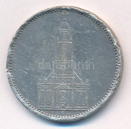 Német Harmadik Birodalom 1934A 5M Ag 'Potsdami Garrison templom' T:3 durva ph. German Third Reich 1934A 5 Mark Ag 'Potsdam Garrison Church' C:F strong edge errors Krause KM#83