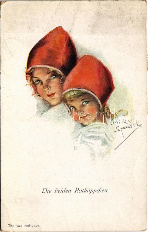 1927 Die beiden Rotkäppchen / 'The two red-caps' Children art postcard s: Chicky Spark (EB)