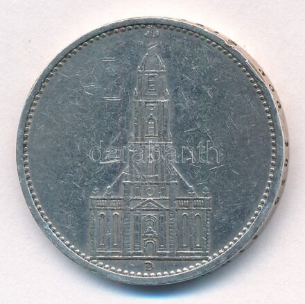 Német Harmadik Birodalom 1935D 5M Ag 'Potsdami Garrison templom' T:2,2- ph. German Third Reich 1935D 5 Mark Ag 'Potsdam Garrison Church' C:XF,VF edge error Krause KM#83