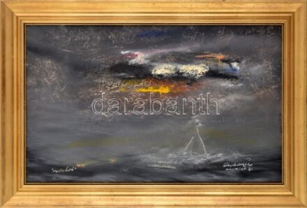 Rubint Ávrahám Péter (1958-): Napfényhullás, 1998. Olaj, vászon, jelzett, hátoldalán autográf felirattal, 40×65 cm. Dekoratív fakeretben. / Péter Rubint Ávrahám (1958-): Fall of sunlight, 1998. Oil on canvas, signed, with autograph