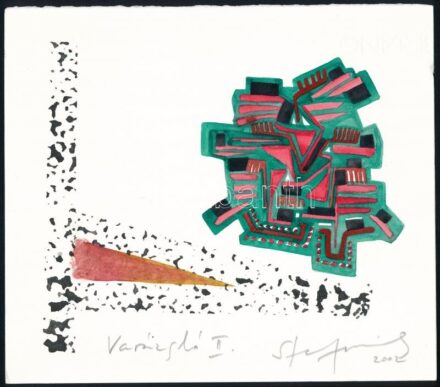 Stefanovits Péter (1947- ): Varázsló II. Vegyes technika, papír, jelzett, 20x22,5 cm